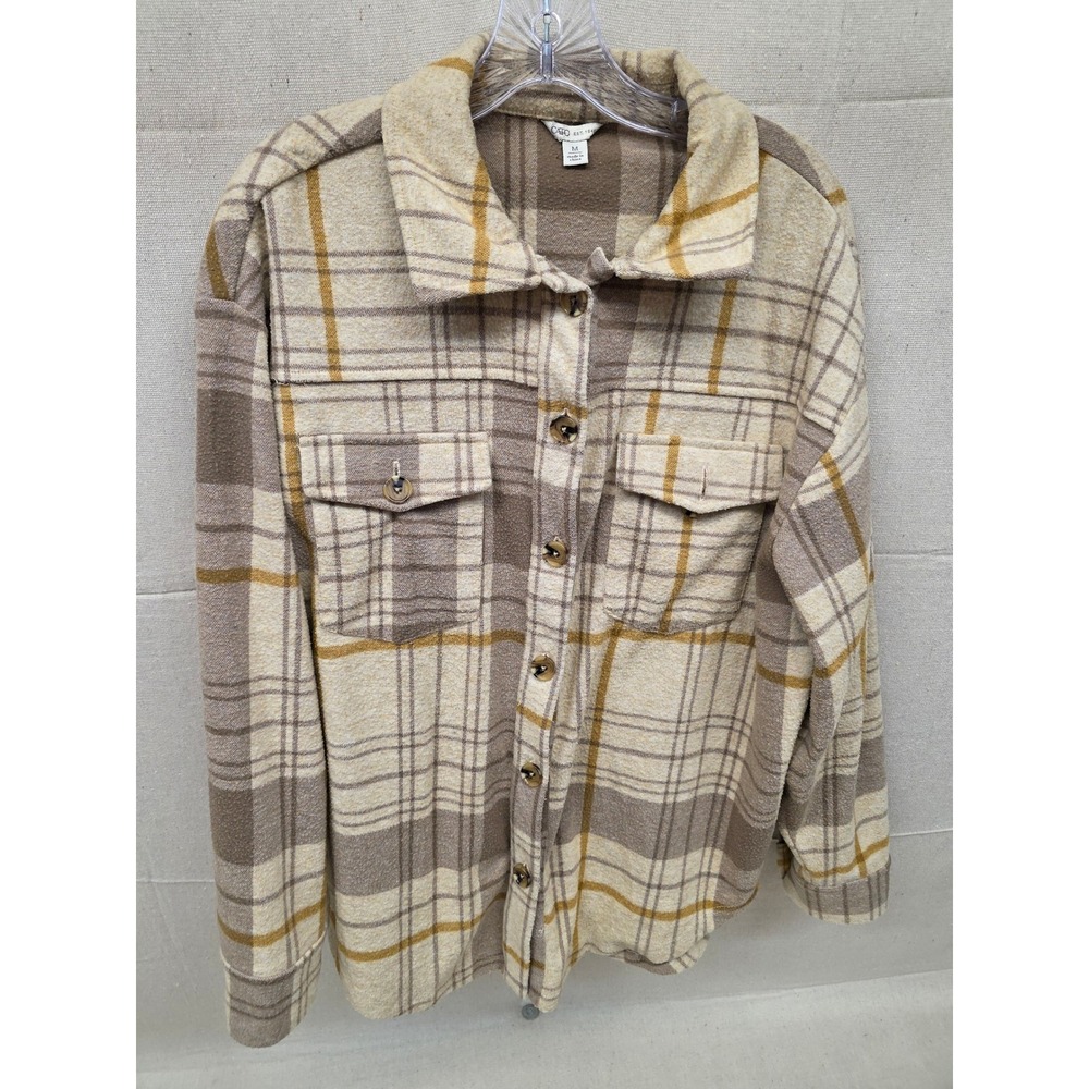Cato Womens‎ Brown Plaid Shacket Button Front Long Sleeve Flannel Shirt Jacket M